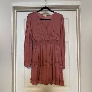 Altar'd State Pink V-Neck Bishop Sleeve Sundress